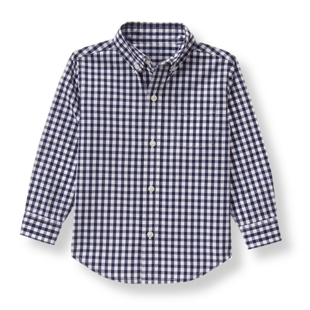 Janie and Jack Navy Blue White Gingham Button Down Shirt 6-12 Months